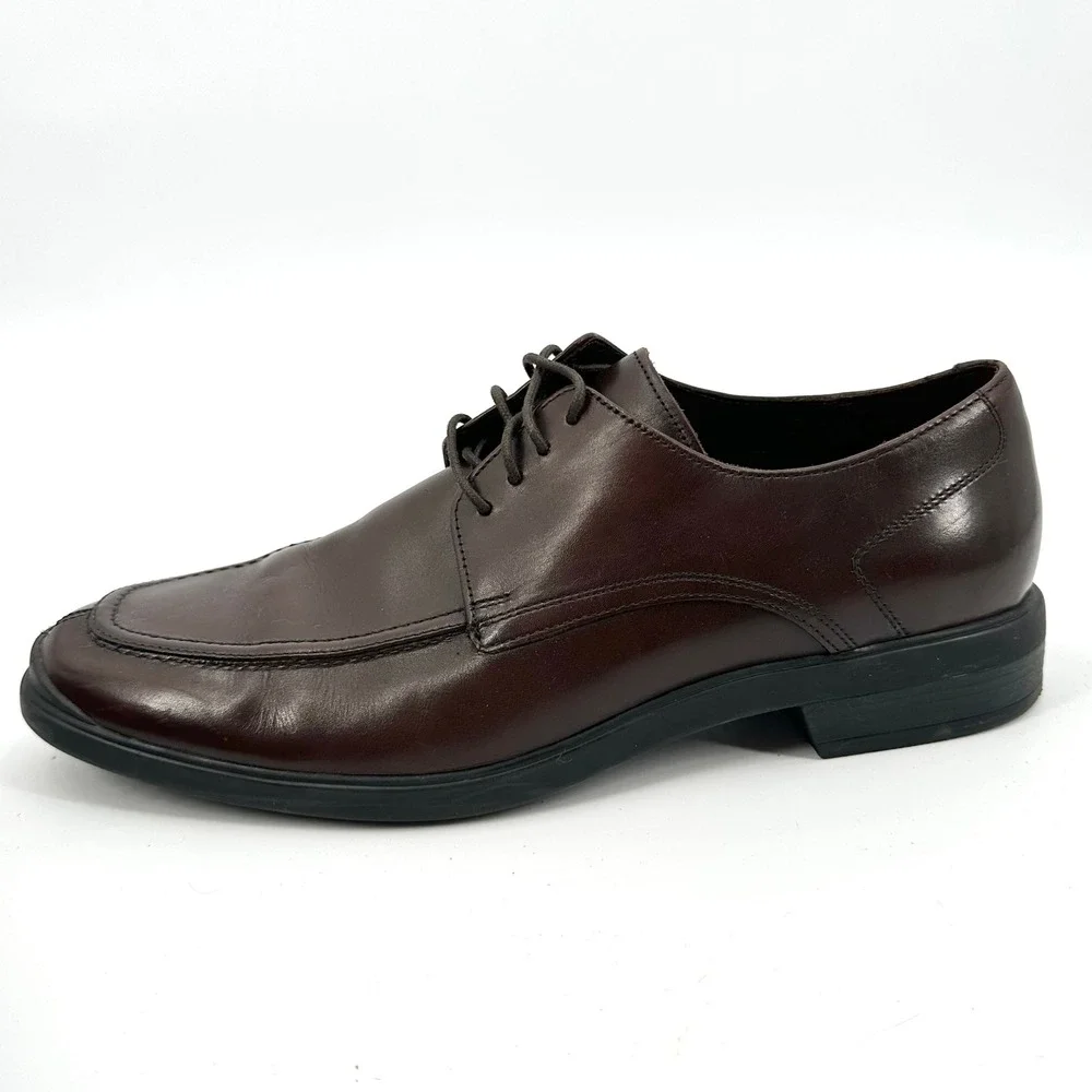 Cole Haan Mens Dark Brown Leather Apron Toe Derby Dress Shoes Size 11 M